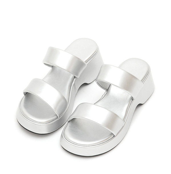 Double-Strap Platform Sandals Silver