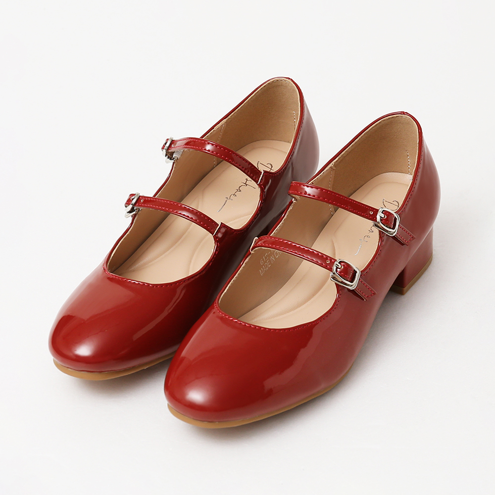 4D Cushioned Double-strap Low Heel Mary Jane Shoes 復古紅