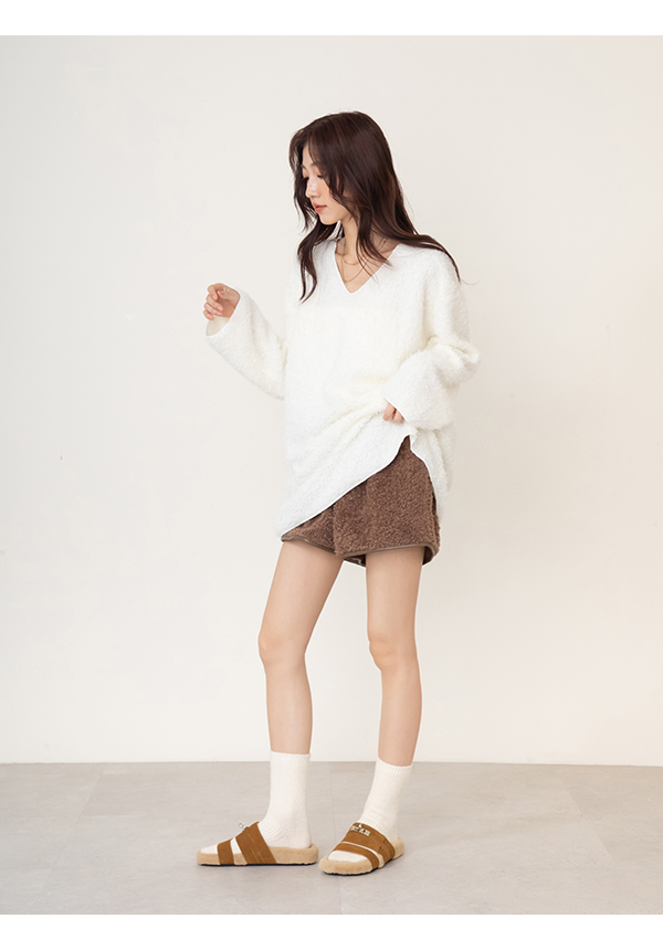 質感金屬鎖釦真皮毛毛拖鞋 棕色