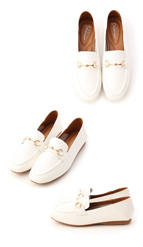Soft Faux Leather Horsebit Loafers White