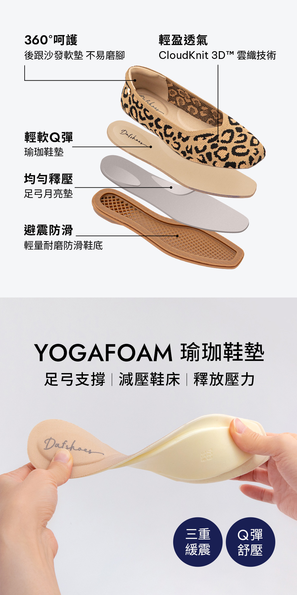 【3D零感雲織鞋】豹紋方頭娃娃鞋 杏色豹紋