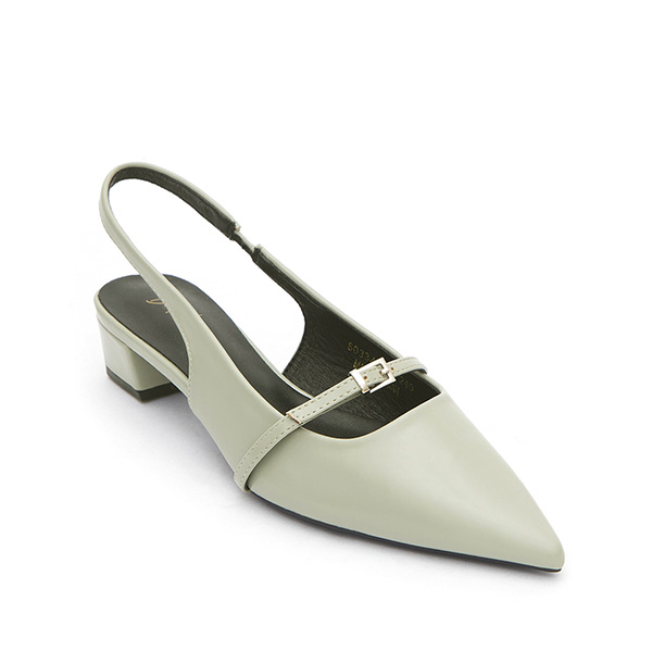 OL標配漆皮尖頭後空低跟鞋 鼠尾草綠