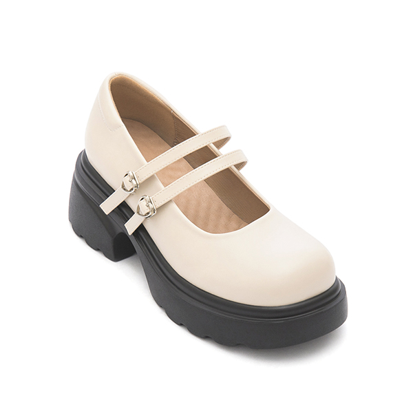 甜蜜愛心釦雙帶輕量瑪莉珍鞋 米白