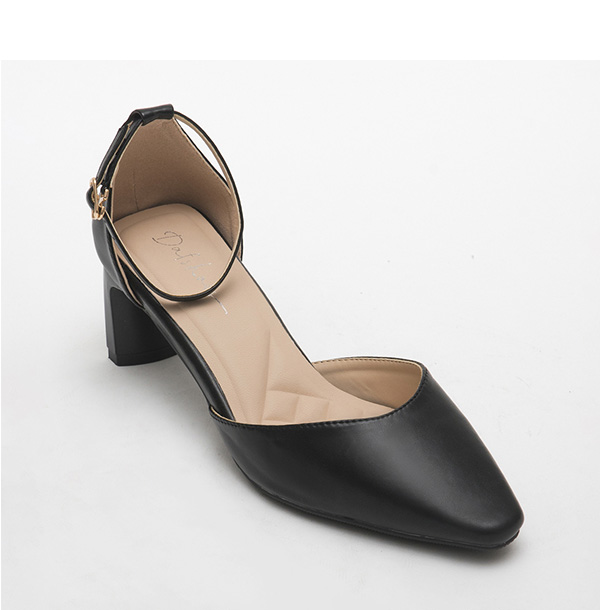 4D Cushioned Pointed Toe Flat Heel Mary Jane Shoes Black
