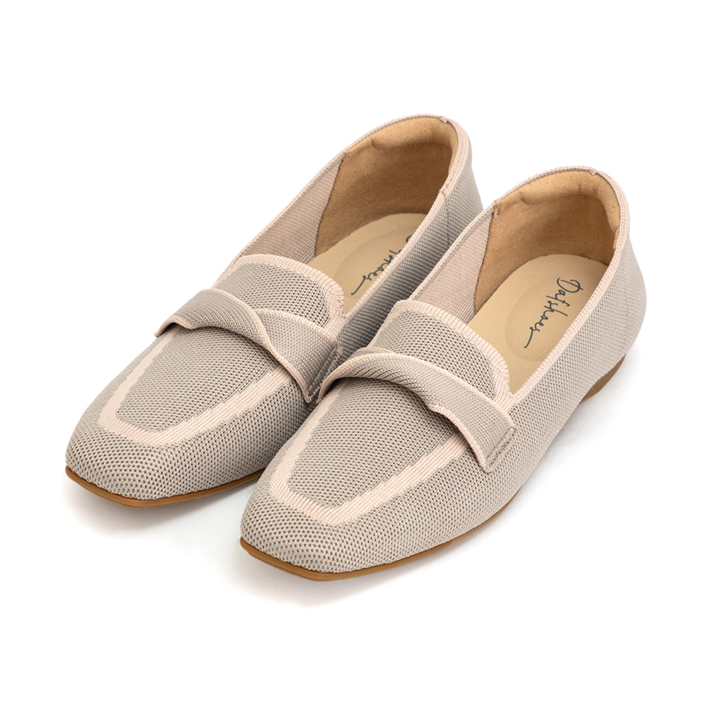 【3D零感雲織鞋】雙色拼接扭結方頭樂福鞋 密茶杏