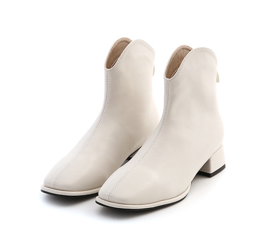 Mid-Heel Plain Sock Boots Vanilla