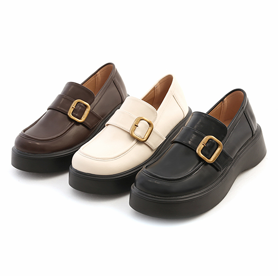 Lightweight Buckle Thick Sole Loafers Vanilla