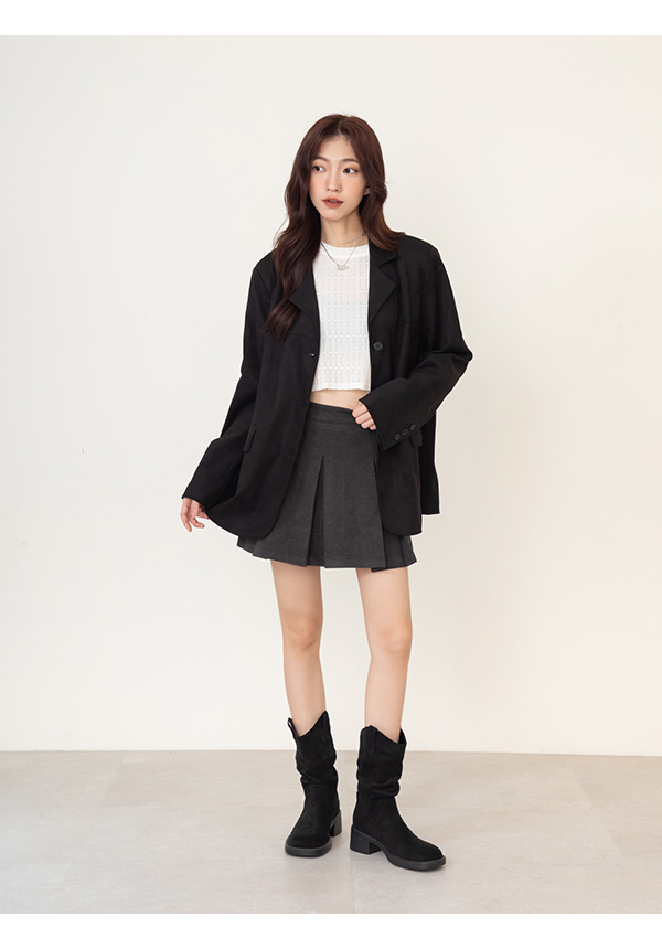 嬉皮小V口抓皺西部堆堆靴 黑色