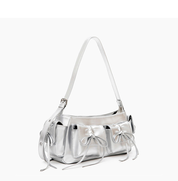 Bowtie Multi-Pocket Convertible Crossbody Bag Silver