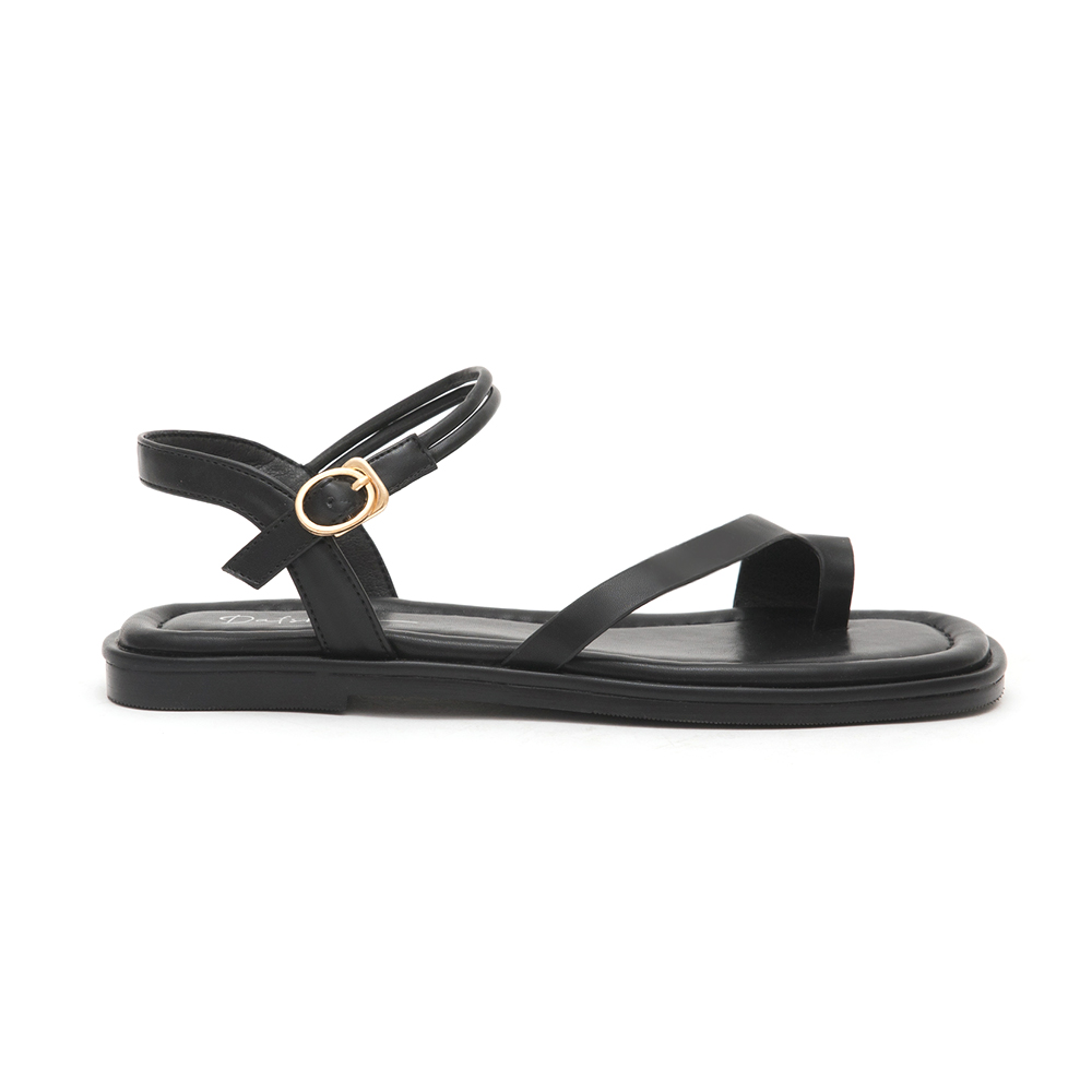 Chic Style Diagonal Strap Toe-Loop Flat Sandals Black