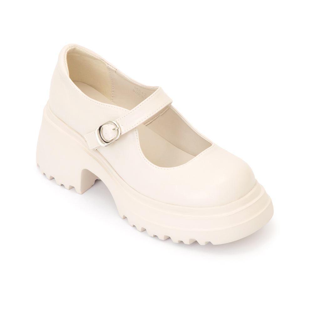 氧氣美女增高加厚底瑪莉珍鞋 米白