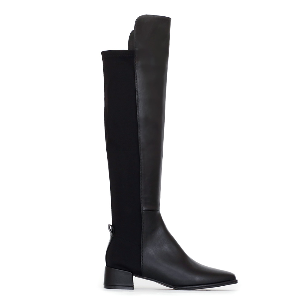 百變主題顯瘦拼接膝上長靴 黑色