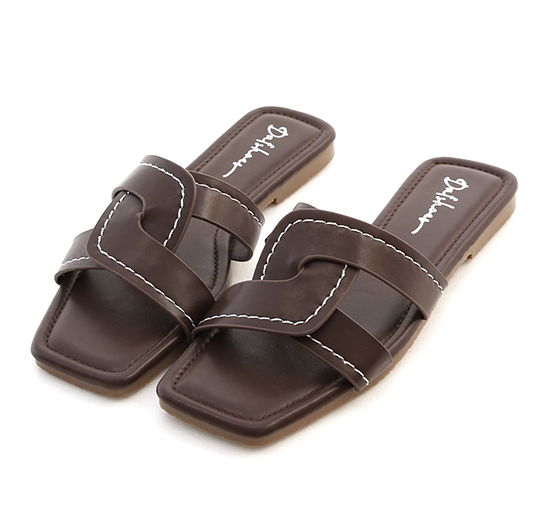 X-Strap Woven Stitched Flat Sandals Dark Brown