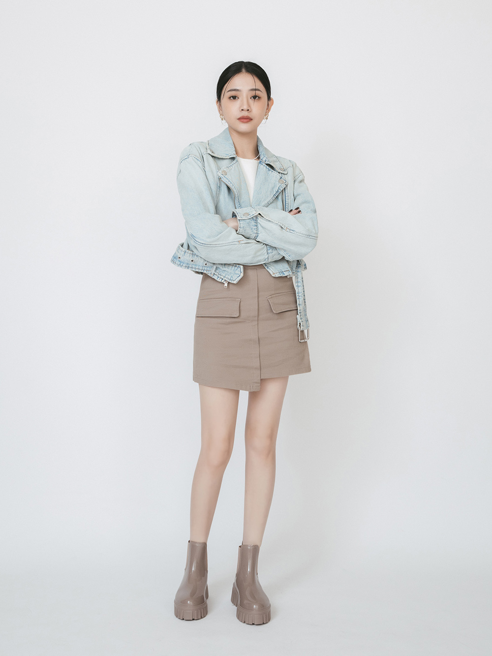 雨天百搭.鋸齒底短筒切爾西雨靴 奶茶杏