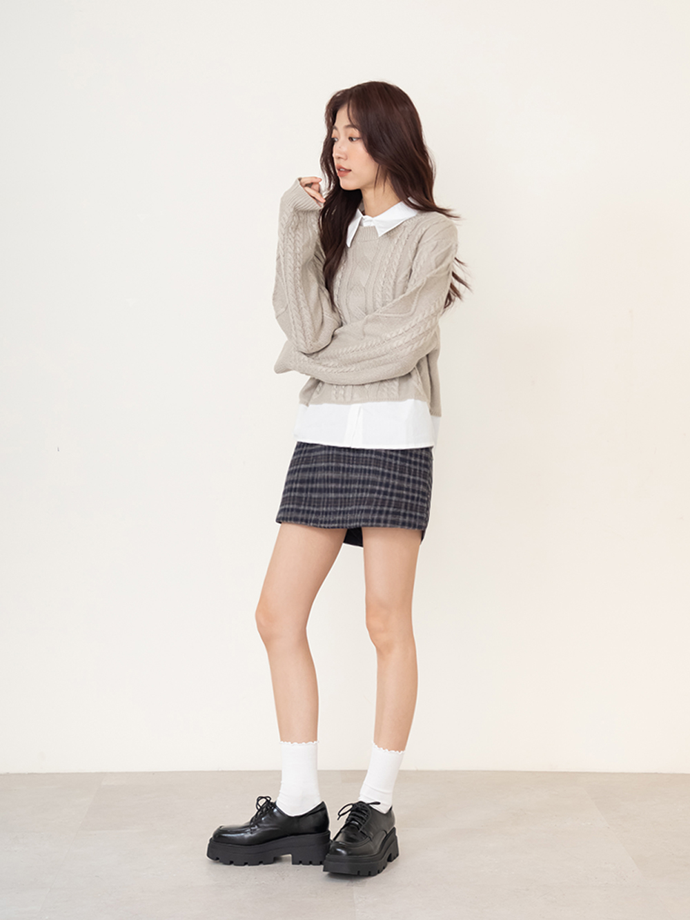 霸總風格方頭厚底鋸齒德比鞋 黑色