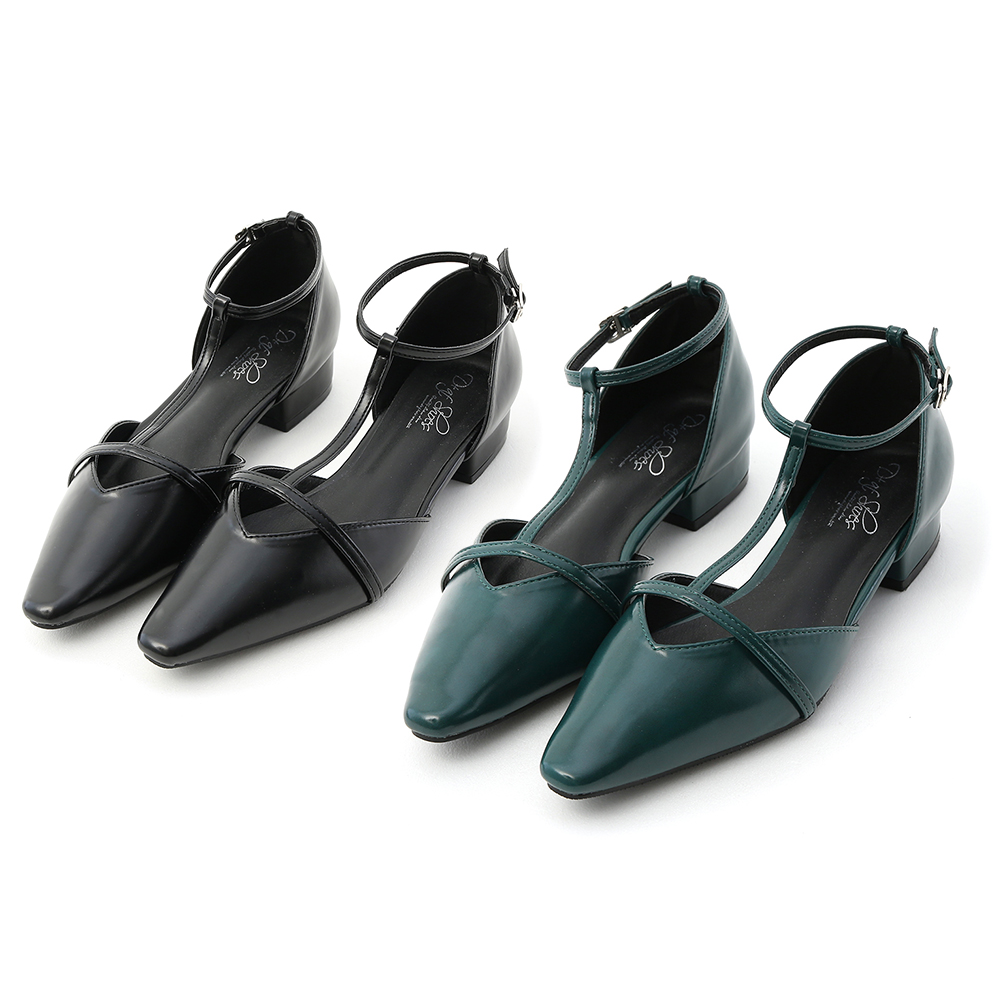 巴黎女伶.尖头v口t字玛莉珍鞋