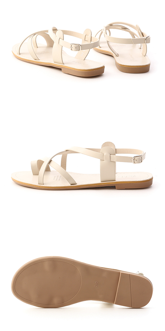 Cross Straps Toe Loop Flat Sandals French Vanilla White