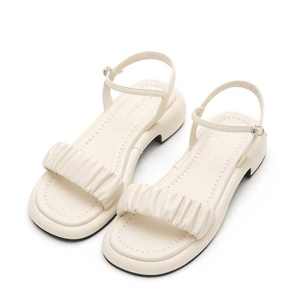 Marshmallow Single Strap Ruched Sandals Vanilla