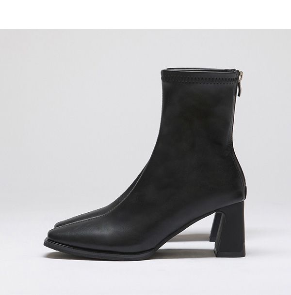 Plain Square Toe High Heels Slimming Boots Black