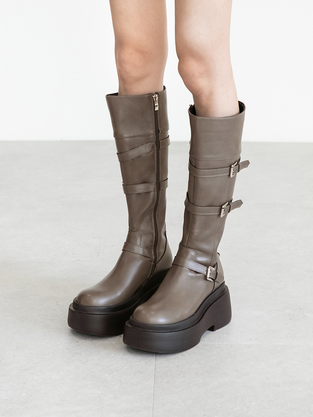 霸氣登場Plus級釦環加厚底釦環長靴 摩卡灰