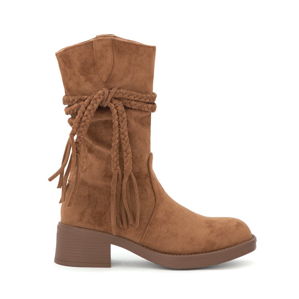 沙漠游牧風流蘇V口西部短靴 棕色