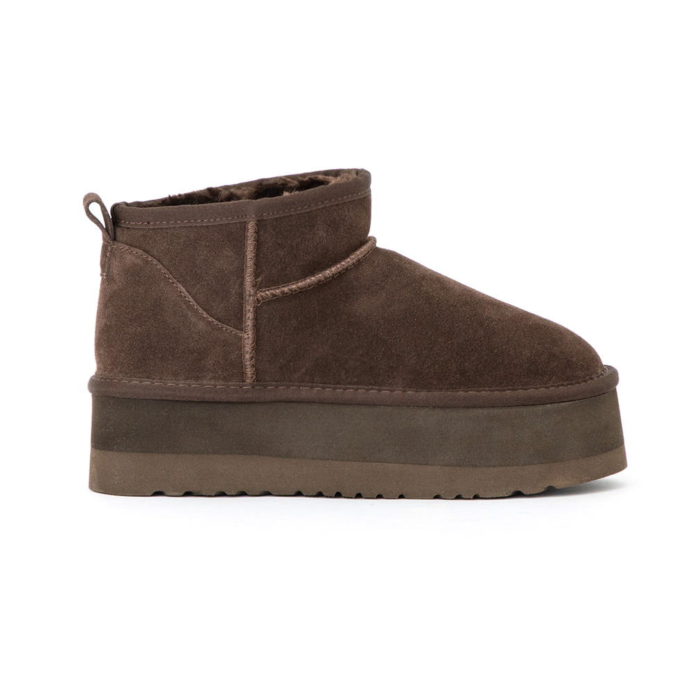 冬戀5cm增高底真皮短筒雪靴 復古咖