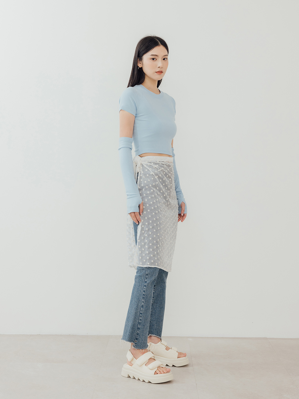 寬帶魔鬼氈空氣海綿啵啵Q軟涼鞋 米白