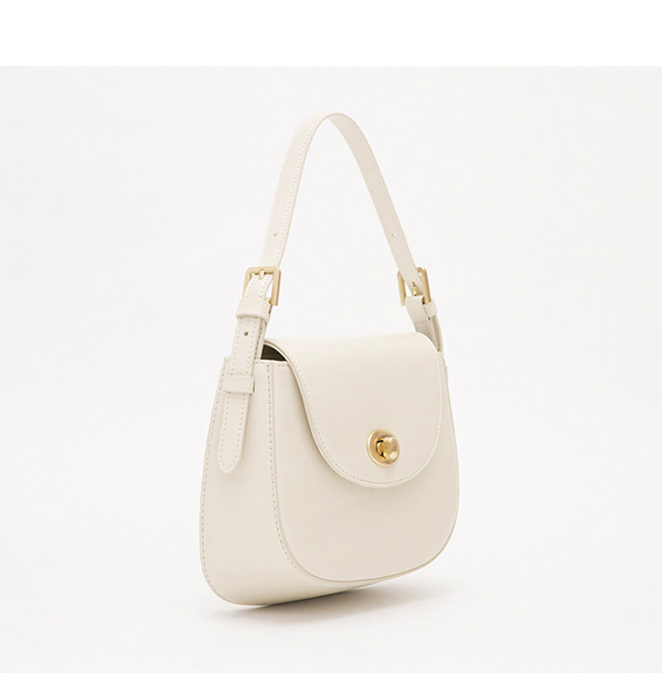 Retro Gold Buckle Half Moon Bag Beige