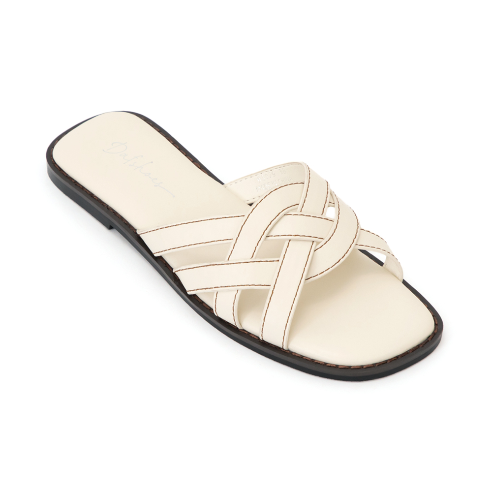 漫步海島編織設計平底拖鞋 白