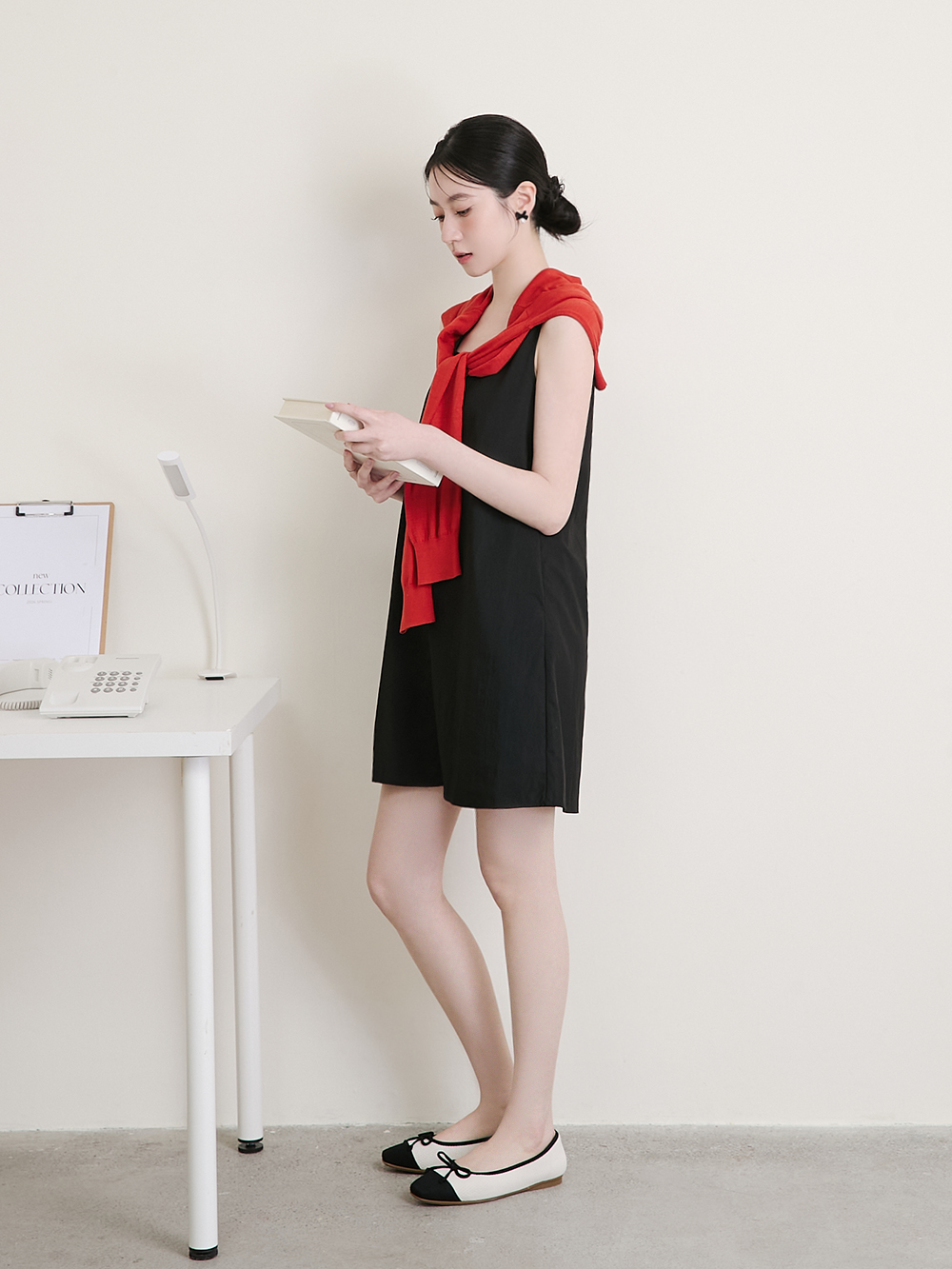 【3D零感雲織鞋】蝴蝶結方頭芭蕾鞋 黑x白