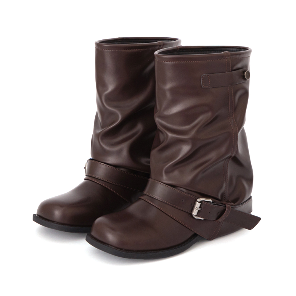 潮流對決釦環堆堆褲管短靴 咖啡色