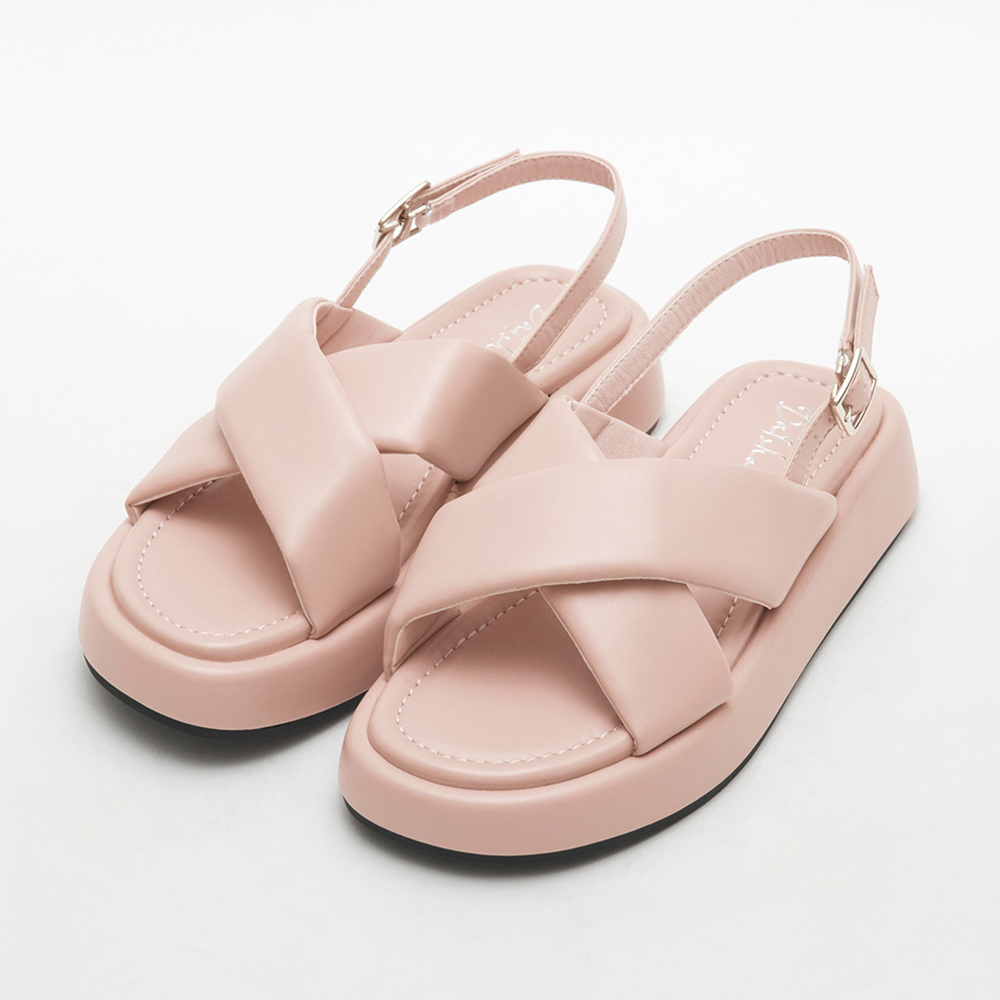 Pastel Wide Band Cross-Straps Soft Sandals 粉