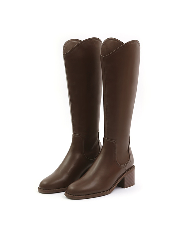 V-Cut Memory Foam Slim Long Boots Dark Brown