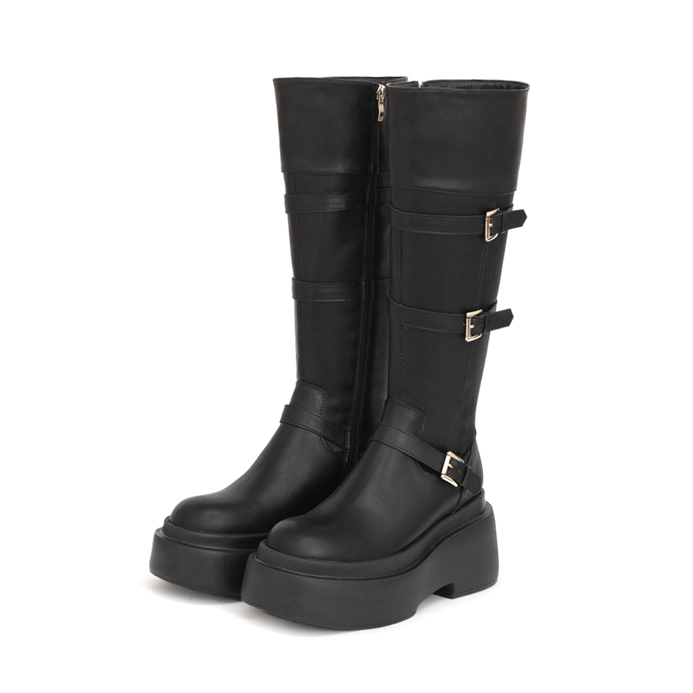 霸氣登場Plus級釦環加厚底釦環長靴 時尚黑