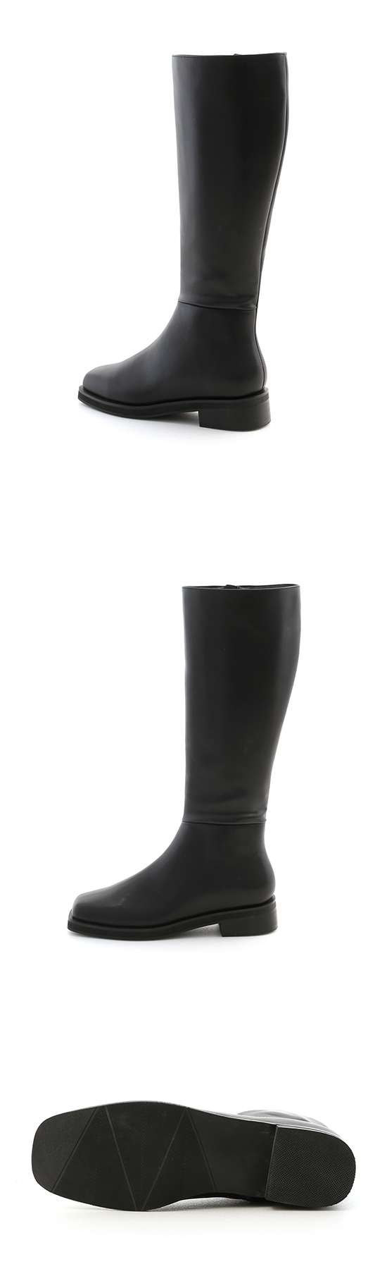 Fitted Square Toe Under-The-Knee Boots Black