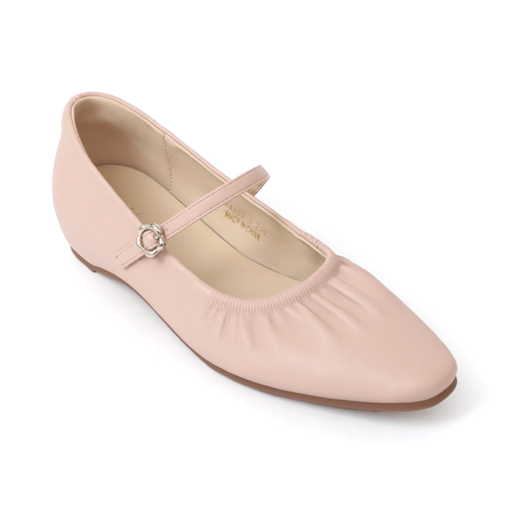 Hidden Wedge Ruched Mary Jane Shoes Pink