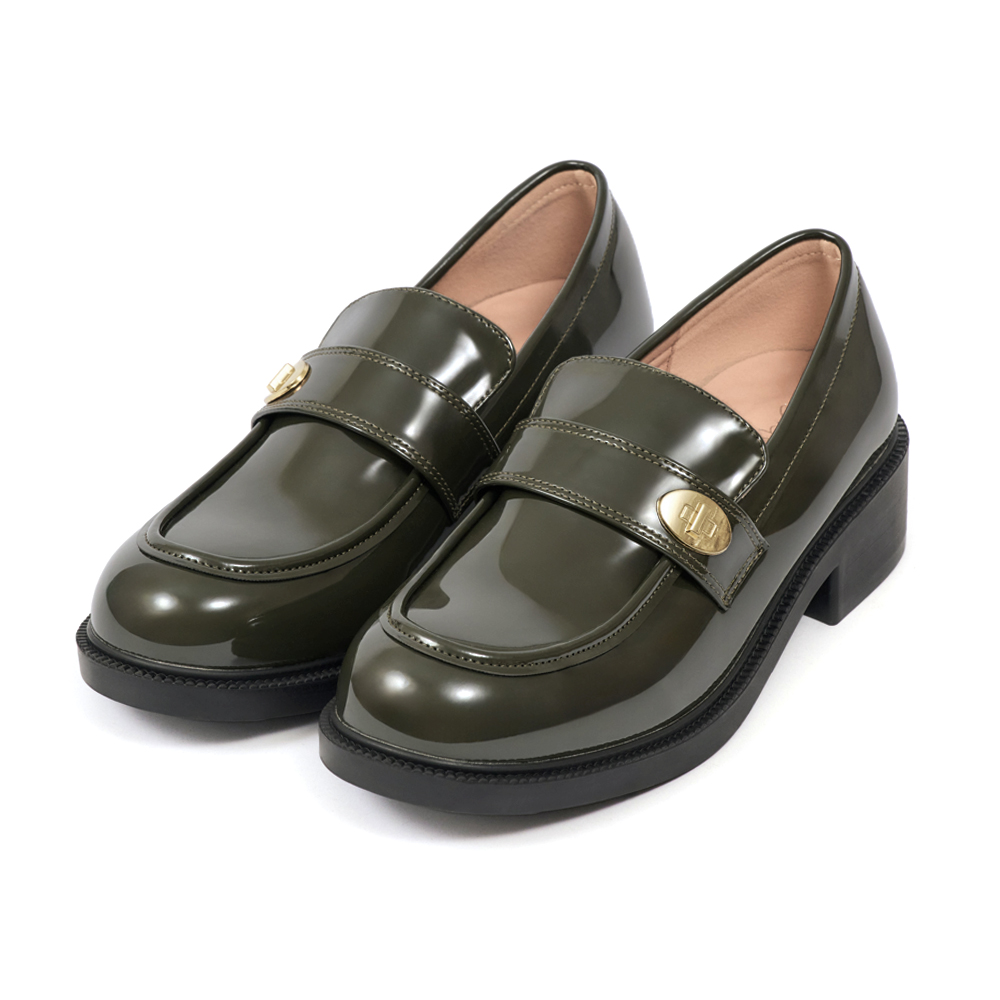 Gold Buckle Round-Toe Loafers Green