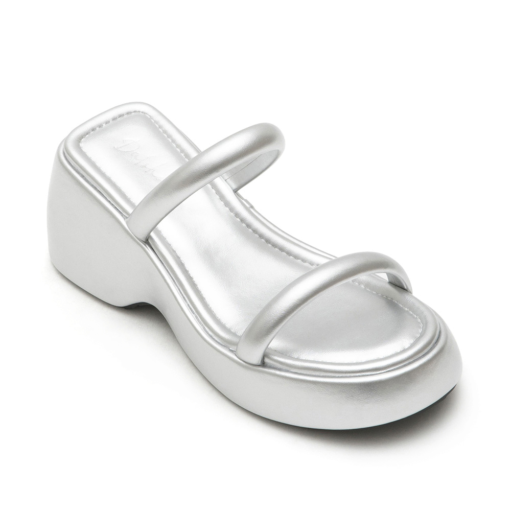 One-Strap Comfy Thick Sole Slide Sandals Silver