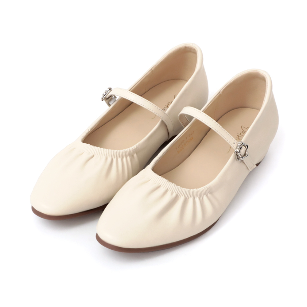 Hidden Wedge Ruched Mary Jane Shoes White