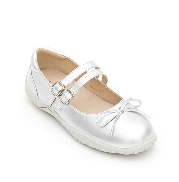 Double-Strap Athletic Ballet Flats Silver