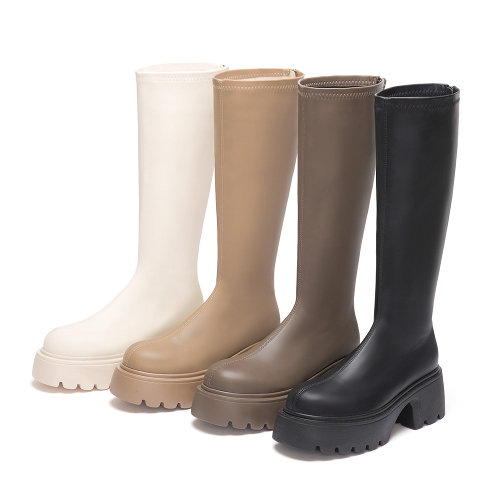 超強魅力．輕量波浪底瘦瘦長靴 復古咖