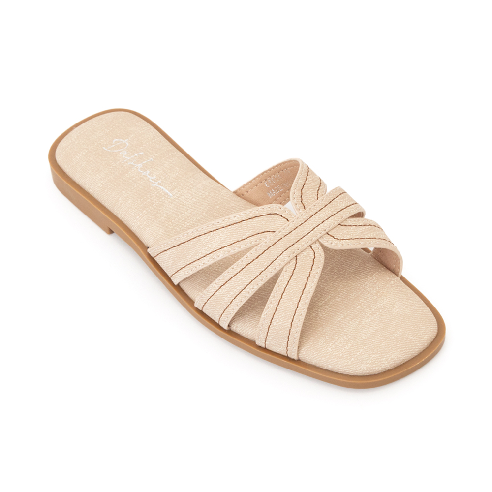 慵懶假期立體車線平底拖鞋 米白