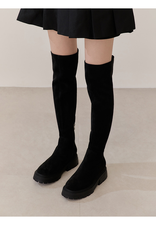 Slimming Solid Over-The-Knee Boots Textured black