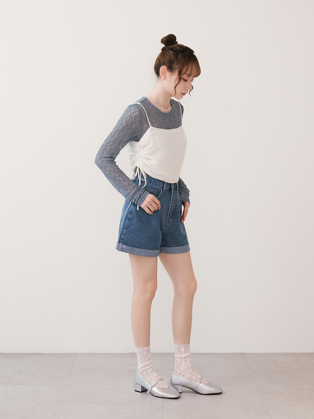 典雅少女V口低跟瑪莉珍鞋 銀