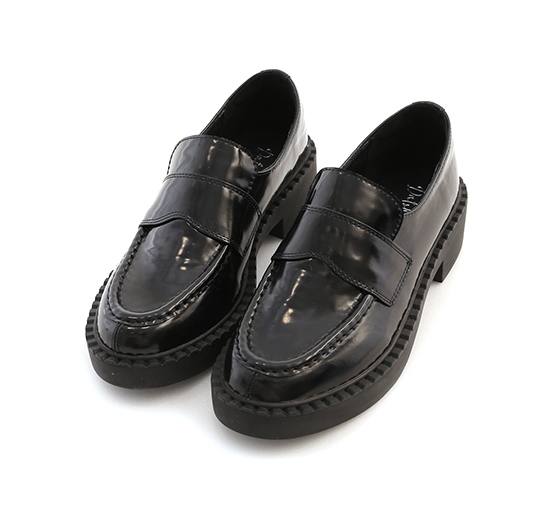 Faux Patent Leather Loafers Black