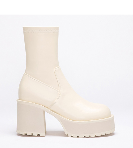 Thick Sole High-Heel Slimming Ankle Boots Vanilla