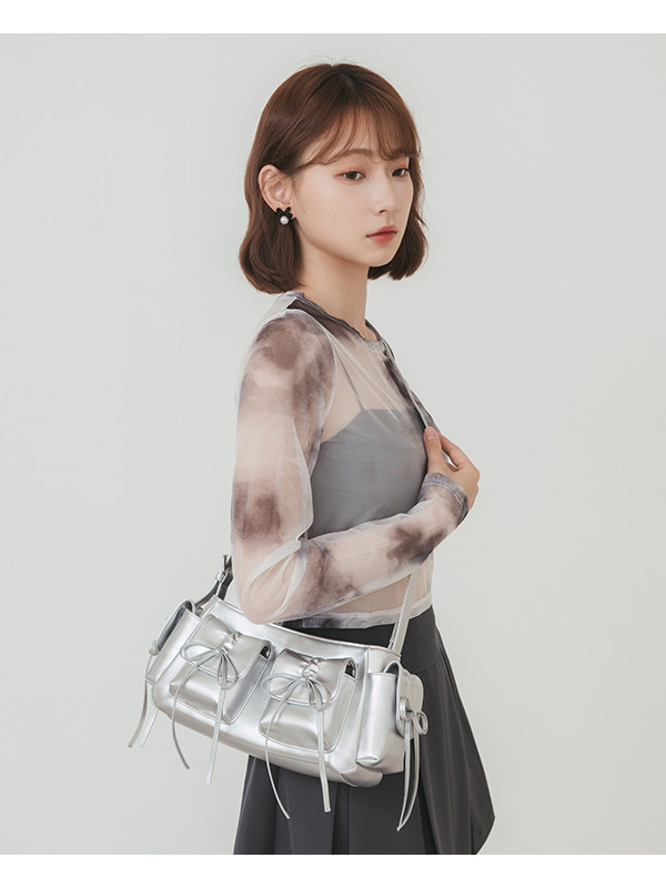 Bowtie Multi-Pocket Convertible Crossbody Bag Silver