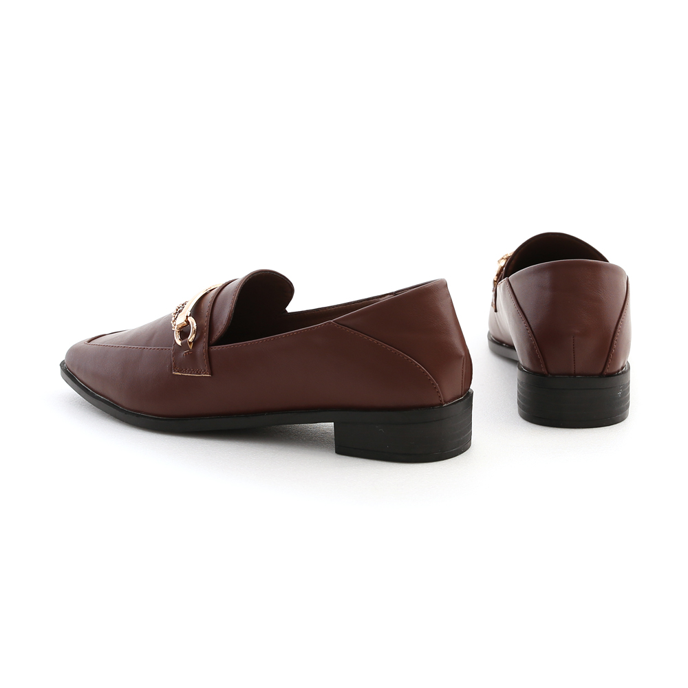 Metal Chain Pointy Loafers Dark Brown