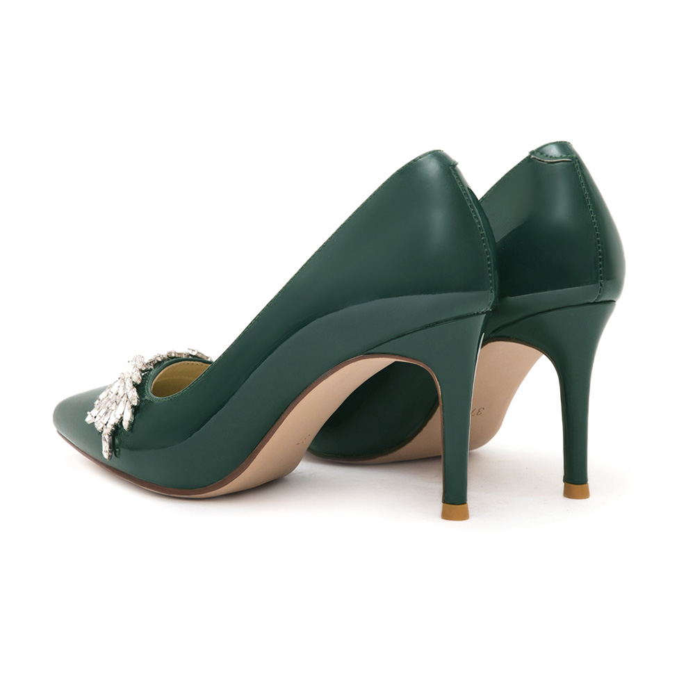 Glamour Gem-Embellished Patent Leather 8cm Heels Green