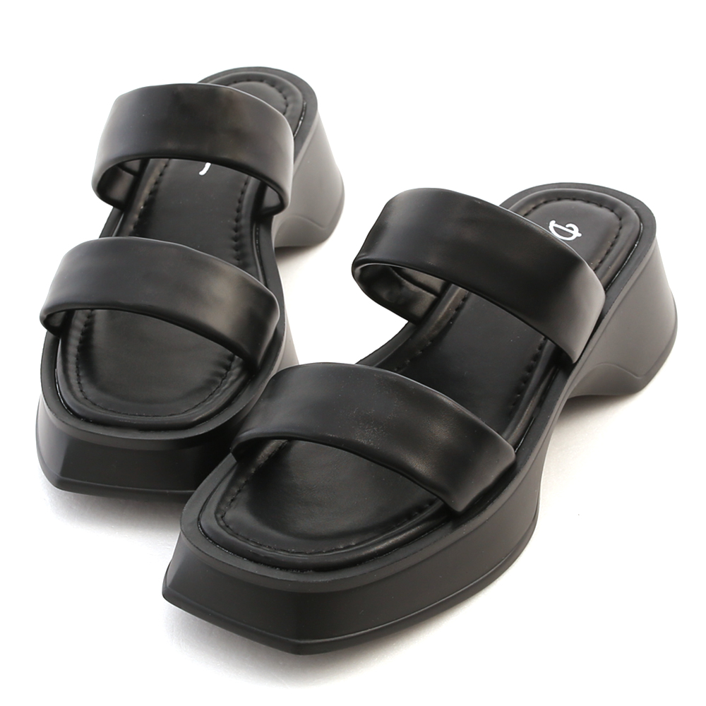 Lightweight Thick Sole Wide Straps Slides Black